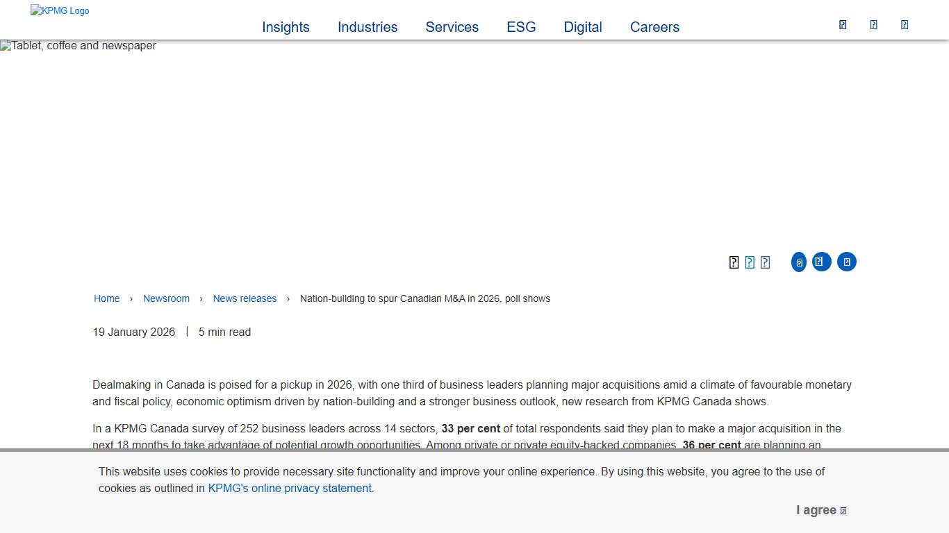 Nation-building to spur Canadian M&A in 2026 - KPMG Canada