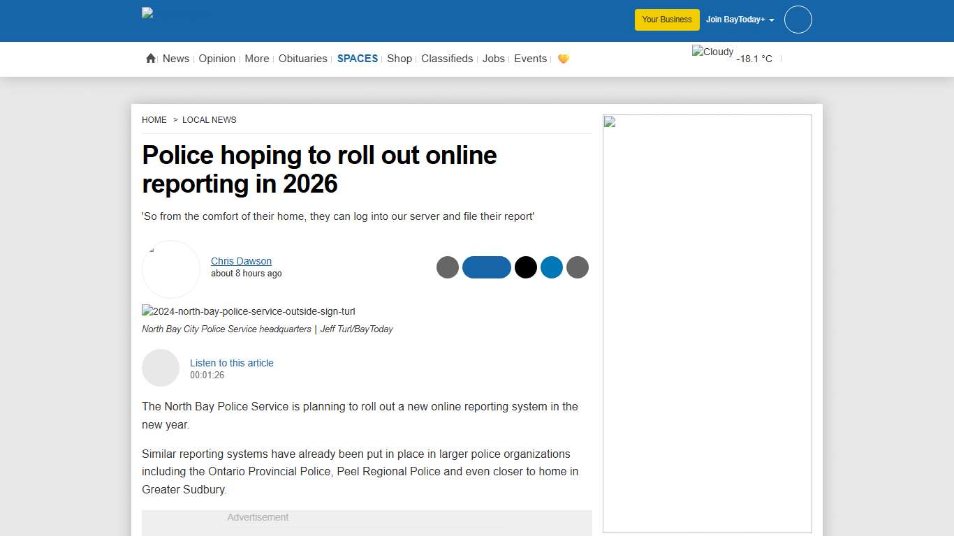 Police hoping to roll out online reporting in 2026 - North Bay News